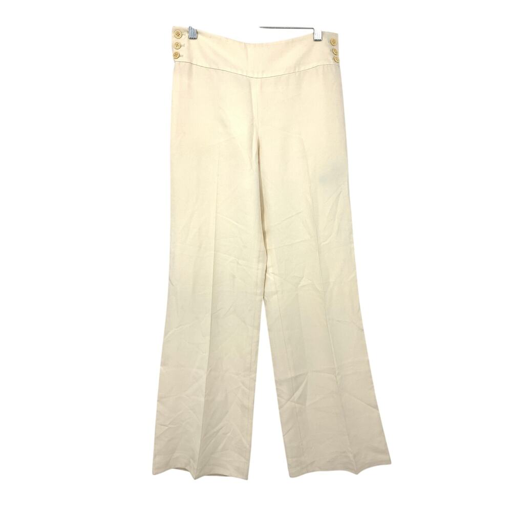 Ralph Lauren Black Label Wide Leg Cream Raw Silk Pants Womens Sz 2 Button Detail